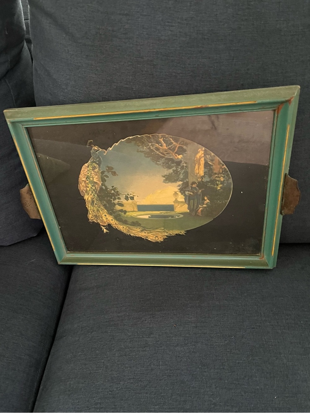 Antique Maxfield Parrish lithograph framed serving vanity tray